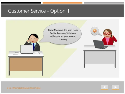 Cartoon of customer services rep bhind a desk on the phone.