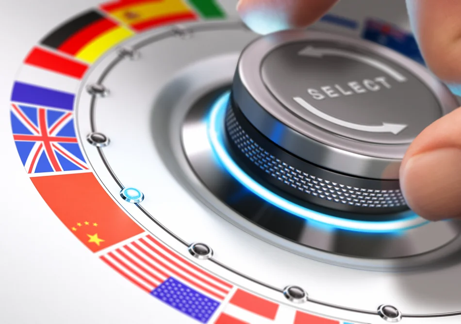 rotating dial with different country flags around the dial.