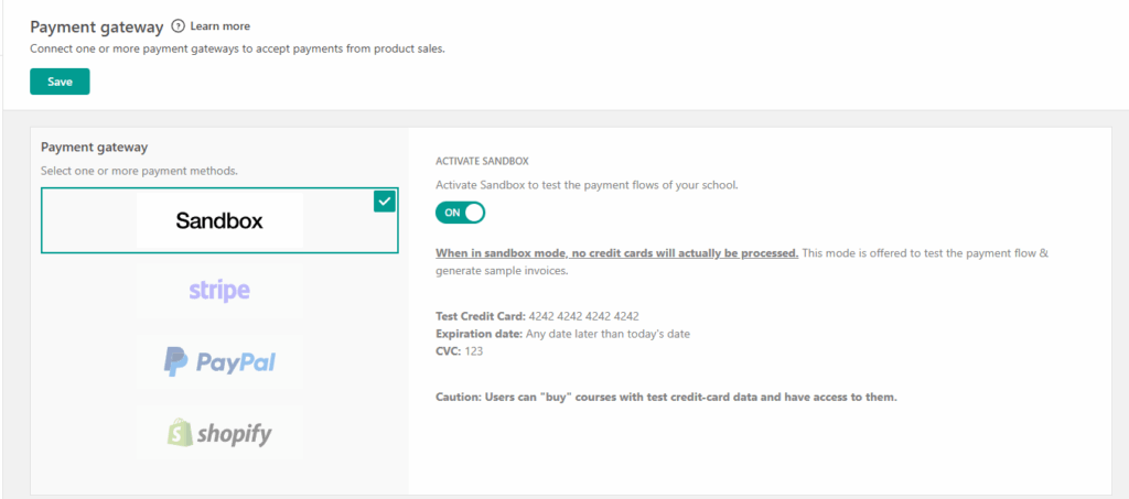 Image showing LearnWorlds Payment Gateway Screen.