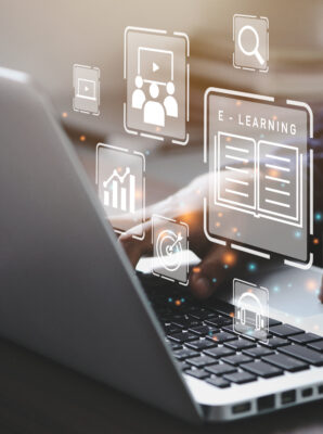 Computer screen with elearning images.